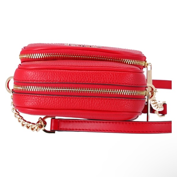 Michael Kors Jet Set Flight Bag Crossbody Pebbled Leather Gold Bright Red - Picture 5 of 5